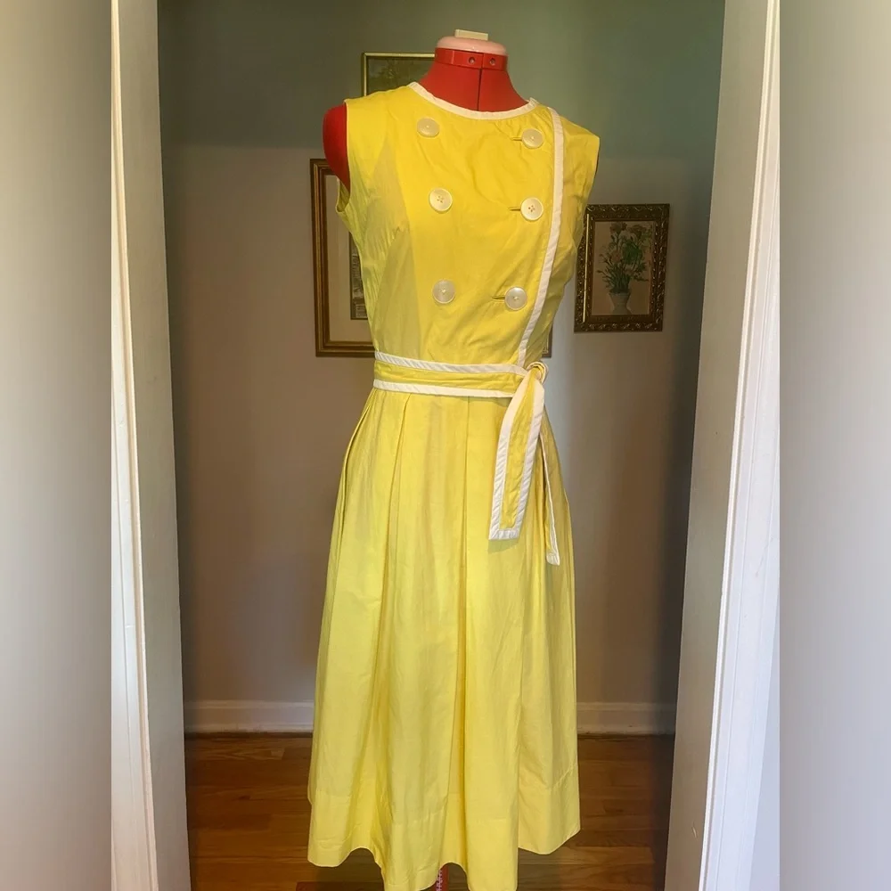 VTG 1950s Yellow Fit & Flare Day Dress / Full Skirt & Wrap Top - Picture 14 of 16